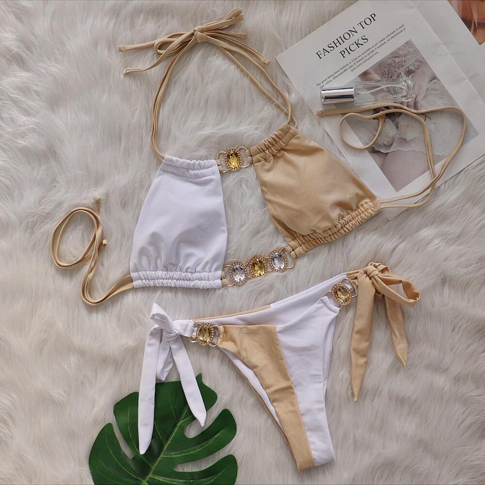Baizi 2026 New Crystal Diamond Bikini European and American Sexy Patchwork Tie-Up Women's Two-Piece Swimsuit in Stock from the Manufacturer