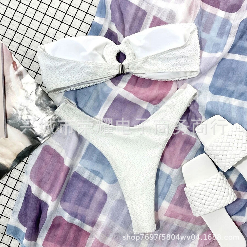 Swimsuit Women's 2024 New European and American Foreign Trade Split Swimsuit Hollow Solid Color Tube Top Sexy Bikini Bikini