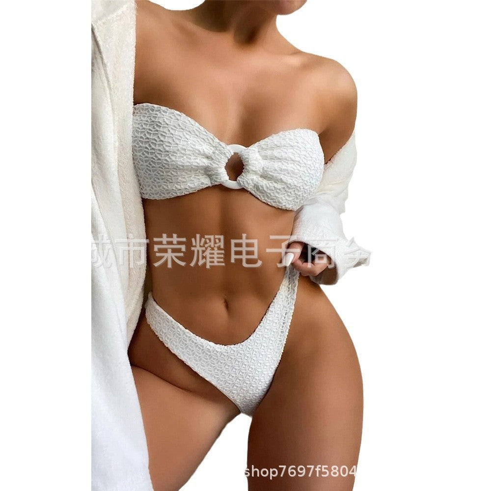 Swimsuit Women's 2024 New European and American Foreign Trade Split Swimsuit Hollow Solid Color Tube Top Sexy Bikini Bikini
