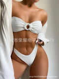 Swimsuit Women's 2024 New European and American Foreign Trade Split Swimsuit Hollow Solid Color Tube Top Sexy Bikini Bikini