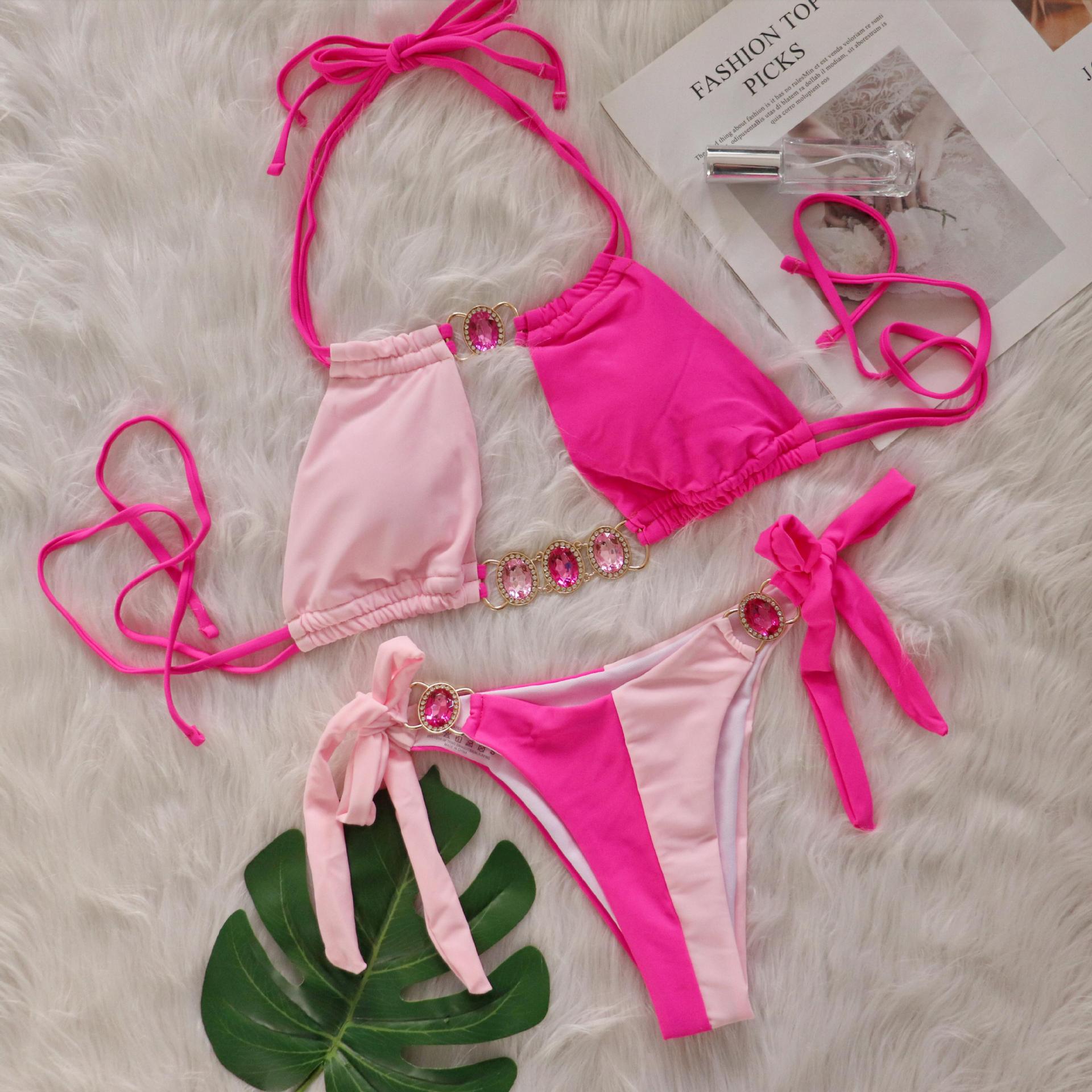 Baizi 2026 New Crystal Diamond Bikini European and American Sexy Patchwork Tie-Up Women's Two-Piece Swimsuit in Stock from the Manufacturer