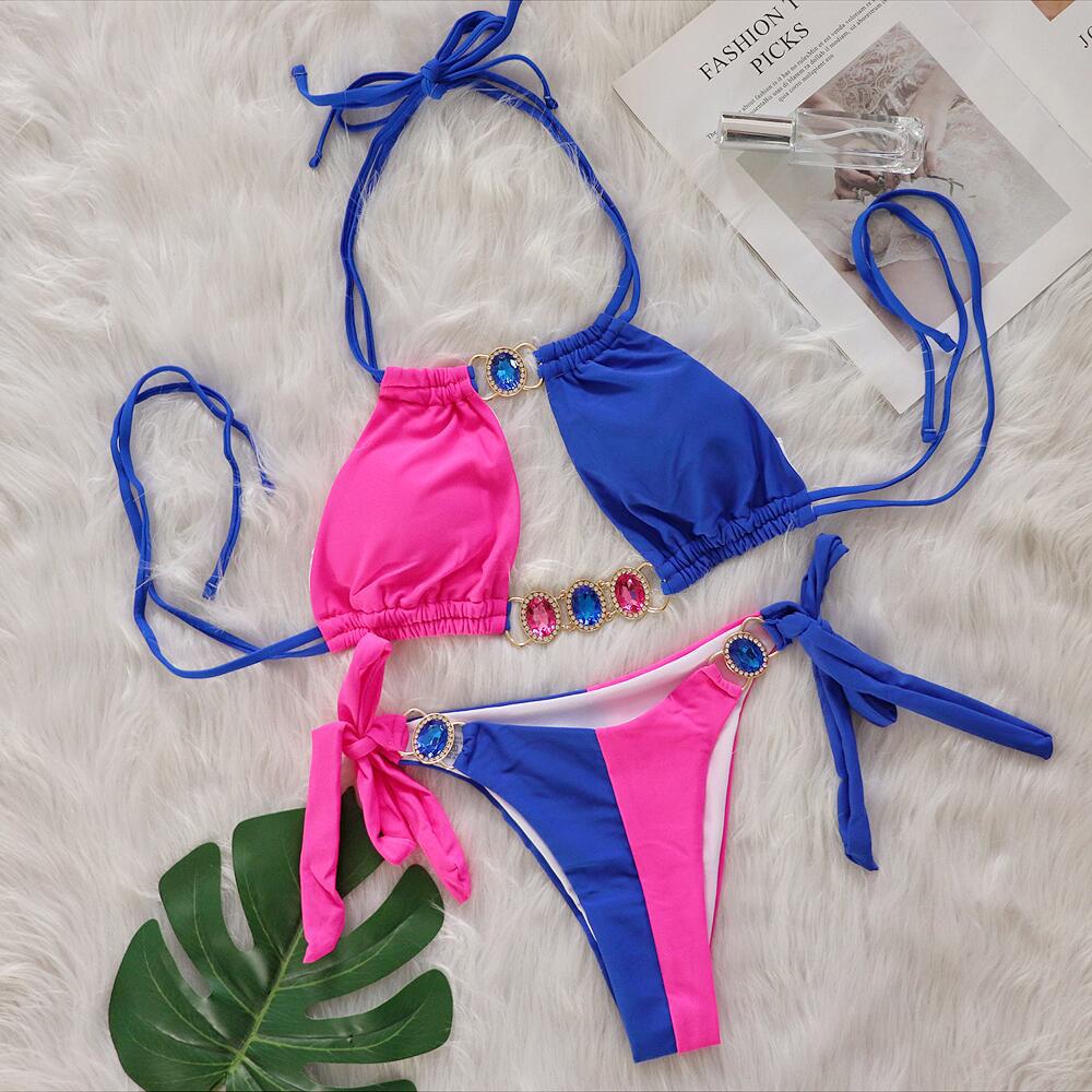 Baizi 2026 New Crystal Diamond Bikini European and American Sexy Patchwork Tie-Up Women's Two-Piece Swimsuit in Stock from the Manufacturer